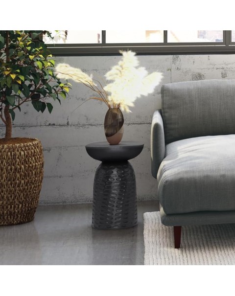 Mesa decorativa ancha y redonda de madera contemporánea en negro, completamente ensamblada, para sala de estar y dormitorio