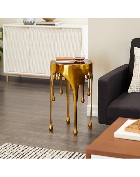 Mesa auxiliar de goteo de metal de aluminio con diseño de fusión y tapa de vidrio sombreado