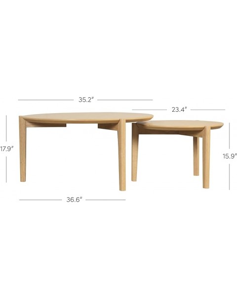 Juego de 2 mesas de centro redondas y modernas, mesas decorativas apilables para sala de estar, marrón natural