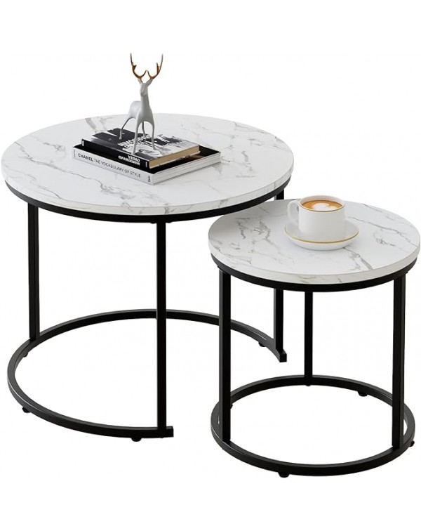 Round Nesting Coffee Table Side Table Set of 2 End...