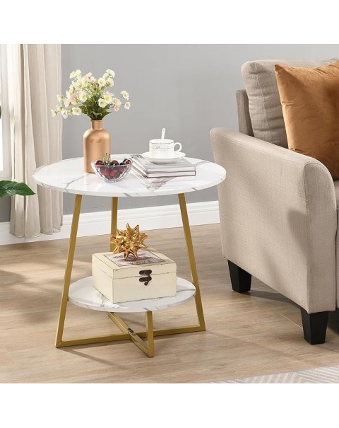 Small Tall Round Accent End Tables Living Room Set, Wood Side Table Bedroom