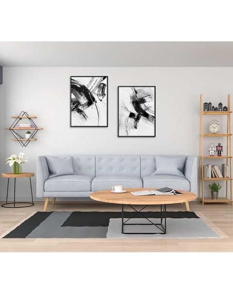 Arte de pared enmarcado abstracto para decoración de sala de estar, 2 piezas de pintura en blanco y negro