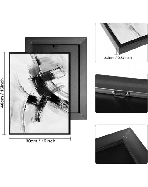 Arte de pared enmarcado abstracto para decoración de sala de estar, 2 piezas de pintura en blanco y negro