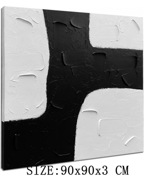 Arte de pared blanco y negro pintado a mano, pinturas en blanco y negro de 36 x 36 pulgadas, pintura al óleo con textura, arte contemporáneo grande, decoraciones minimalistas para el hogar
