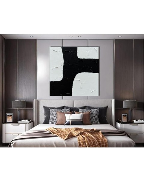 Arte de pared blanco y negro pintado a mano, pinturas en blanco y negro de 36 x 36 pulgadas, pintura al óleo con textura, arte contemporáneo grande, decoraciones minimalistas para el hogar