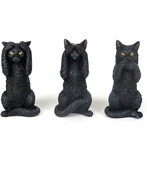 Figura en miniatura de resina de gatitos negros de 4 pulgadas, escucha hablar y no ve el mal