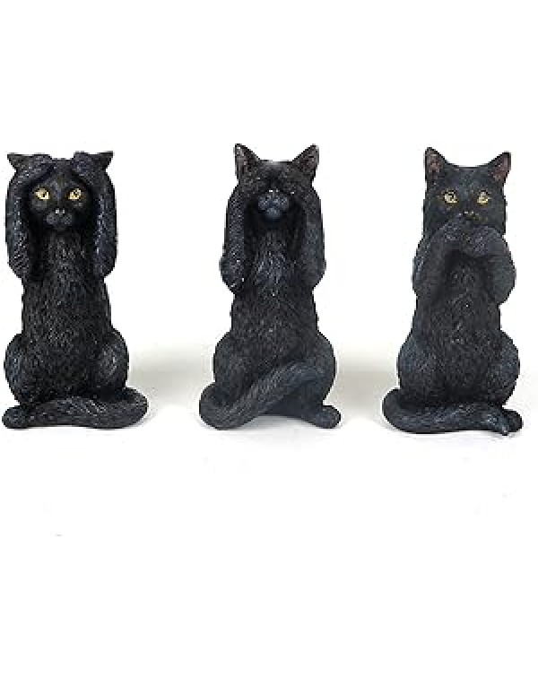  4 Inch Black Kittens Hear Speak See No Evil Resin...