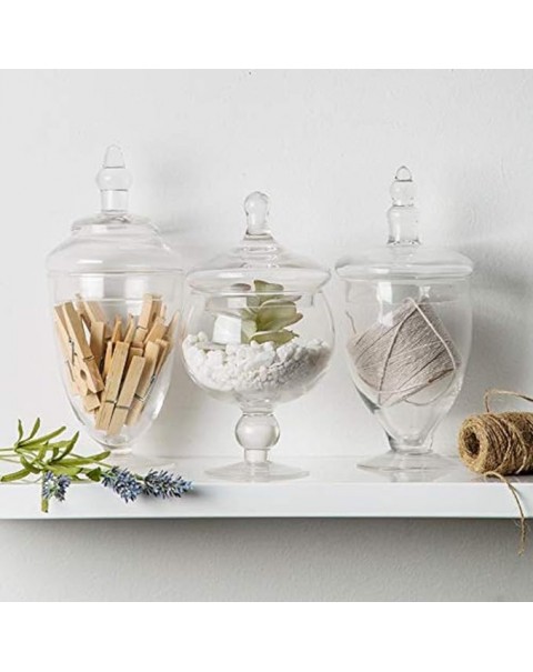 Juego de 3 tarros de boticario con tapas, tarros de caramelos Home Essentials & Beyond para bufé de dulces, decoración de vidrio, lavandería, popurrí y baño