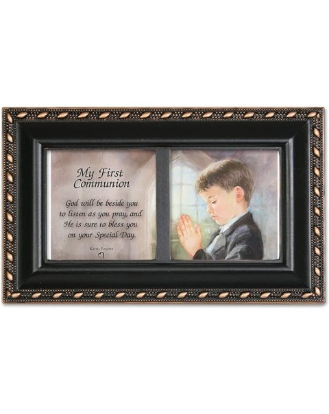 Cottage Garden First Communion God Beside You Matte Black Rope Trim Petite Music Box Plays Handel's Hallelujah