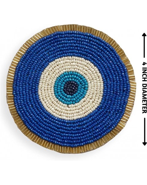 Folkulture Posavasos con cuentas para bebidas, juego de 4 o mesa de café, posavasos redondos decorativos de 4 pulgadas para decoración de mesa, lindo juego de posavasos bohemios para cócteles, decoración de mal de ojo