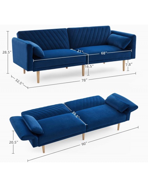Sofá cama futón de terciopelo