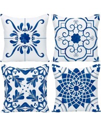 Fundas de almohada decorativas con flores azules g...
