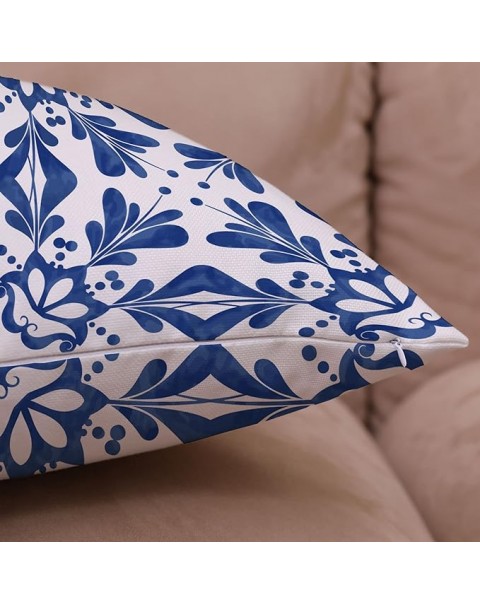 Fundas de almohada decorativas con flores azules geométricas