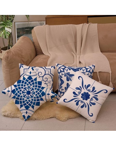  Geometric Blue Flower Decorative Throw Pillow Covers 