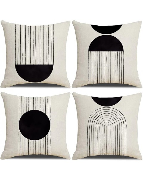 Juego de 4 fundas de almohada bohemias de 18 x 18, algodón con decoración solar de arco moderno de mediados de siglo