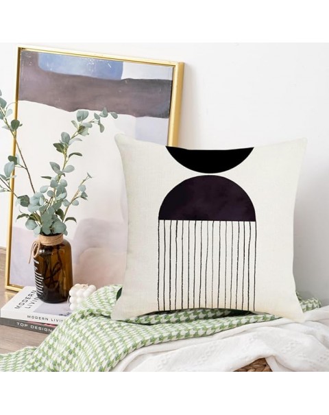 Juego de 4 fundas de almohada bohemias de 18 x 18, algodón con decoración solar de arco moderno de mediados de siglo