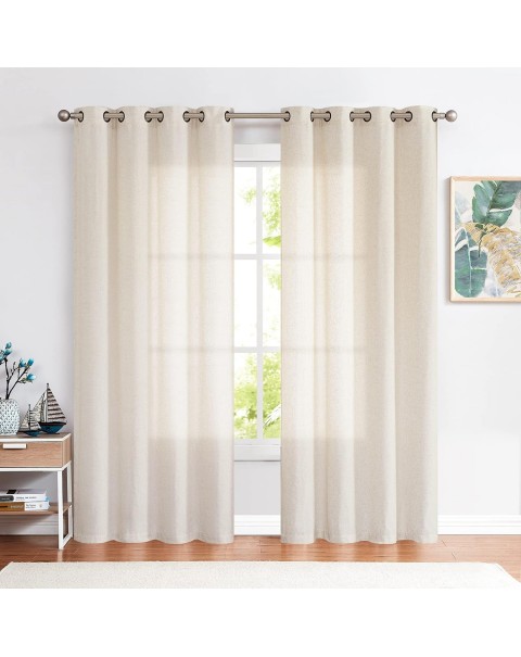 Cortinas de lino para sala de estar, juego de tratamiento de ventana superior con ojales beige para dormitorio
