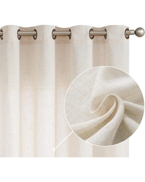 Cortinas de lino para sala de estar, juego de tratamiento de ventana superior con ojales beige para dormitorio